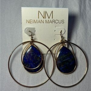 Neiman Marcus gold tone earrings with blue stone